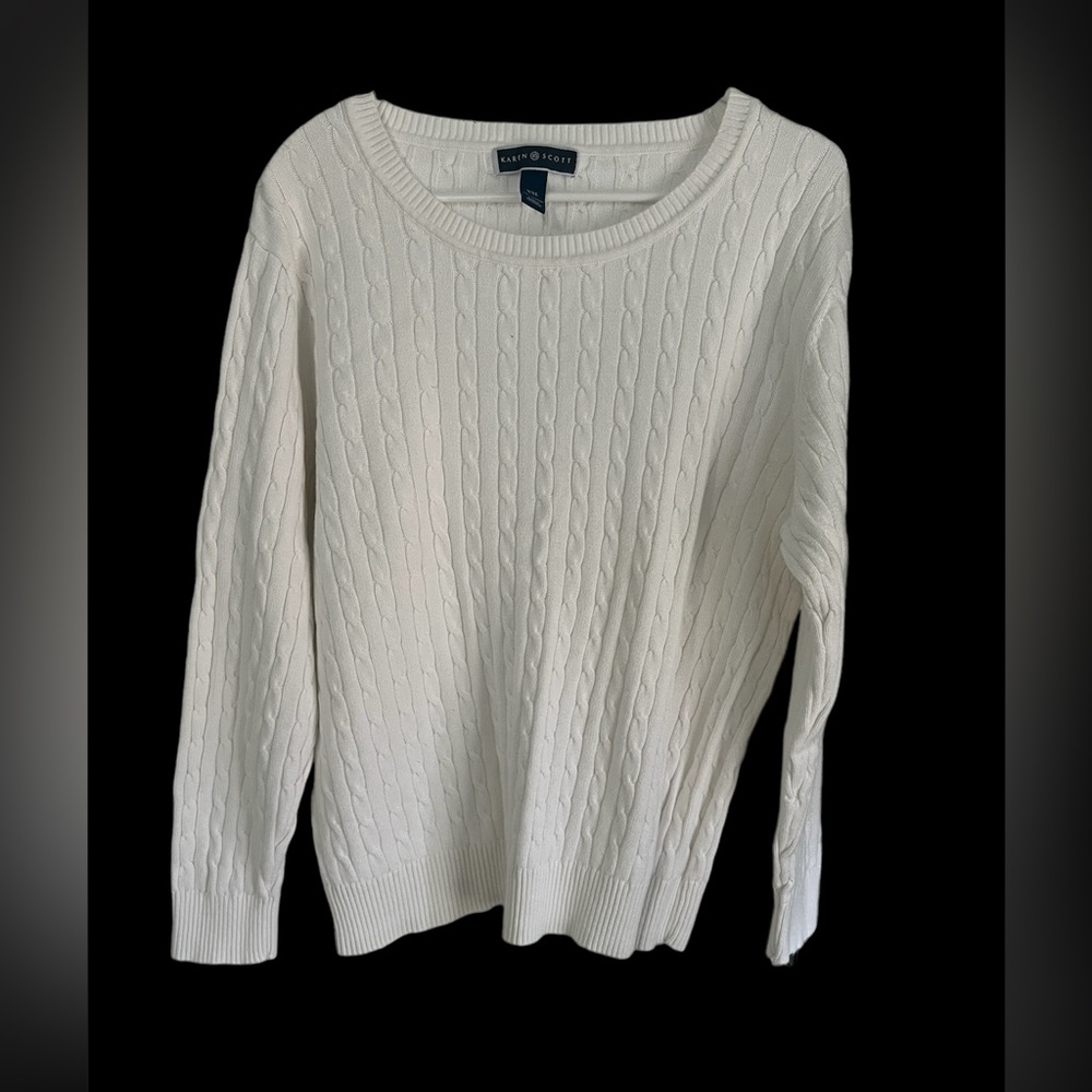 Karen Scott 2XL white cable knit sweater